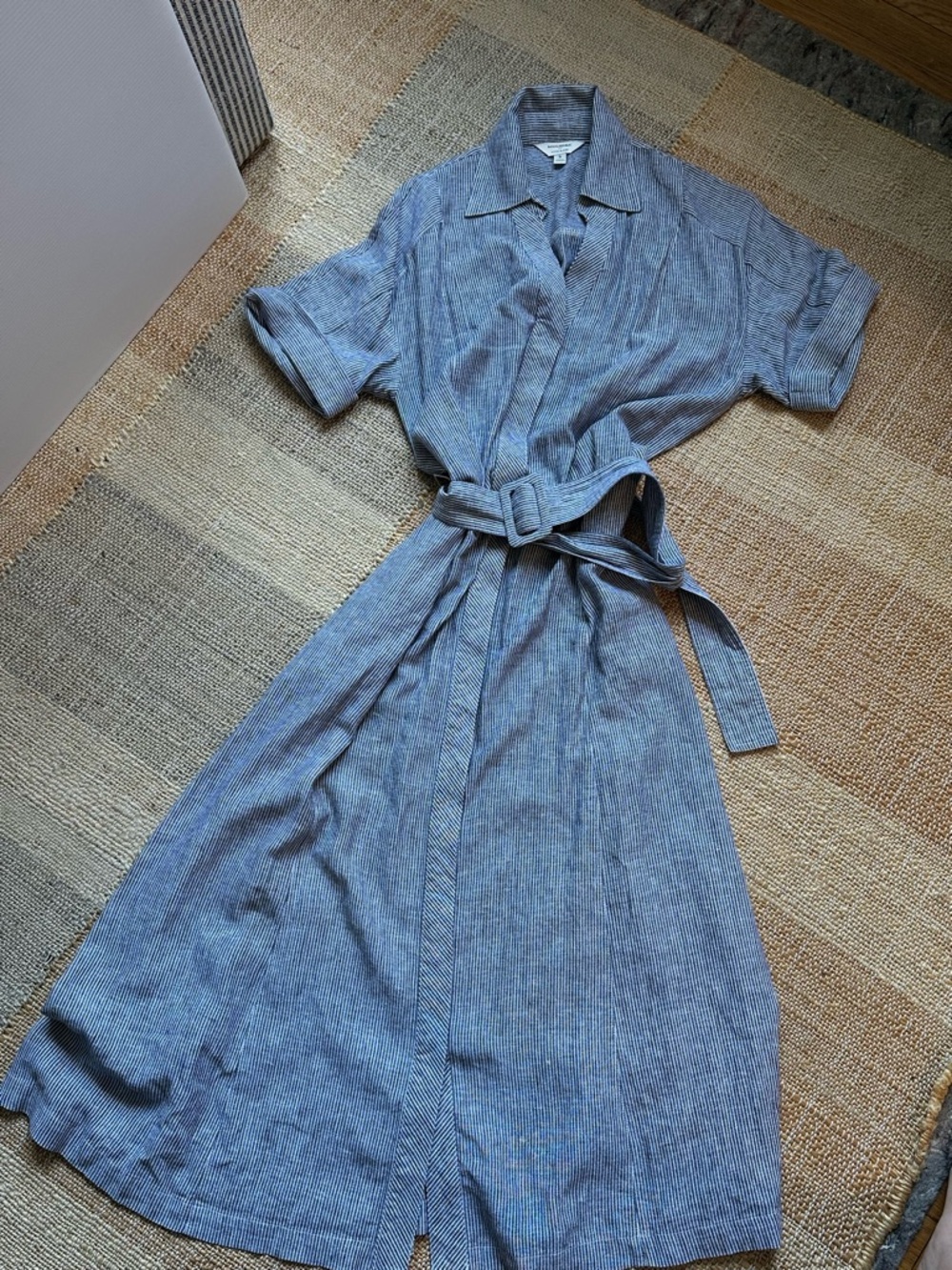 Banana Republic Navy and White Striped Linen Blend Shirt